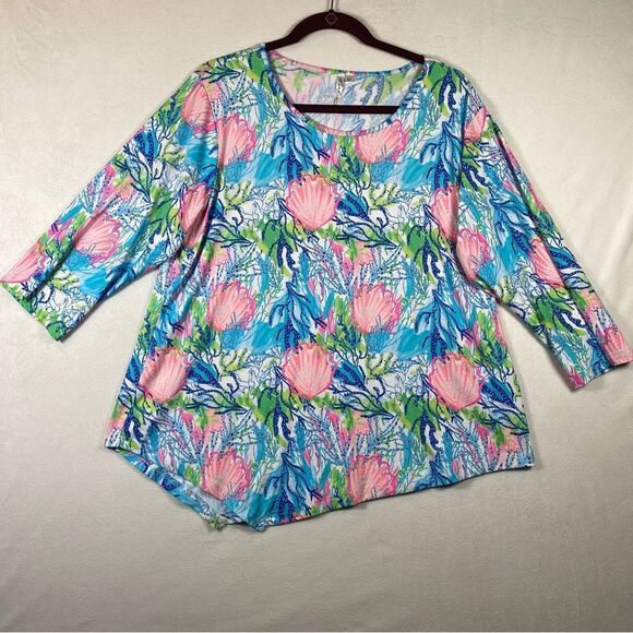 Lulu-B Comfy Clothing Colorful Seashell Beach Asymmetrical Top Size XL - Picture 1 of 10